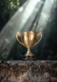 A golden trophy sits in the sunlight, symbolizing success and achievement photo