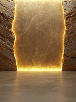 Abstract golden marble wall with glowing edges photo