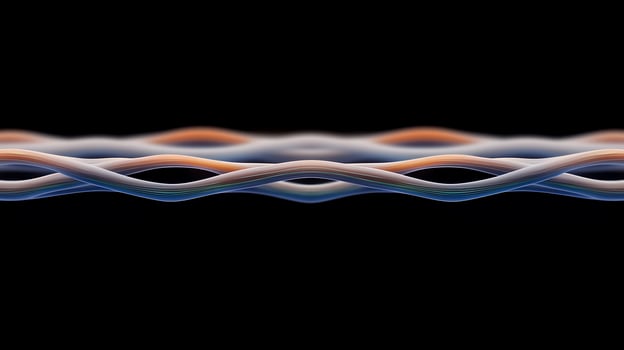 Abstract close-up of intertwined strands creating a flowing wave pattern against a black background photo