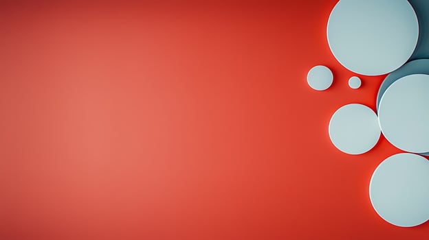 Abstract composition of blue circles on a vibrant red background, creating a modern design photo