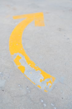 Curved yellow arrow on the road photo