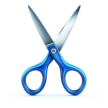 A pair of blue scissors with shiny stainless steel blades. photo