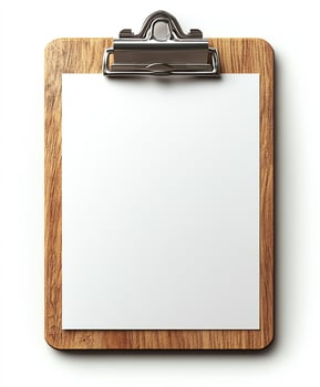 A clean wooden clipboard with blank paper ready for notes. photo