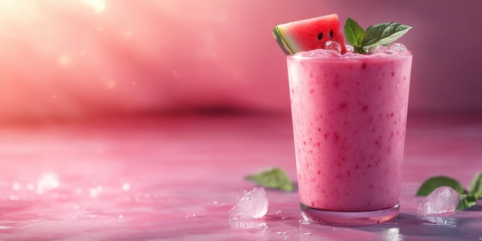 Refreshing watermelon smoothie with mint served in a glass during a summer day photo