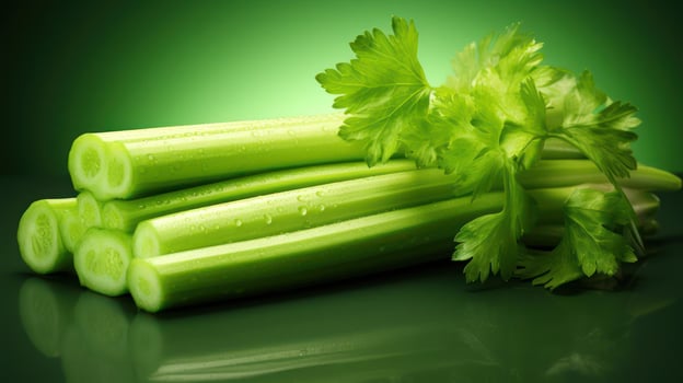 Fresh celery on green background photo