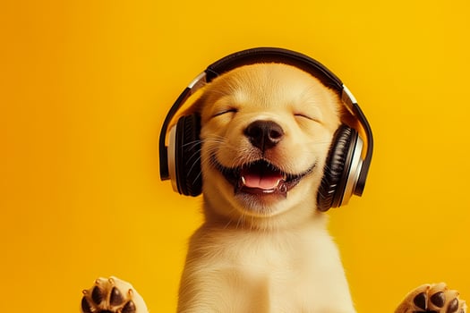 Happy Puppy Listening to Music photo