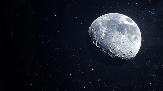 A large moon is in the sky with a lot of stars. The moon is the main focus of the image photo