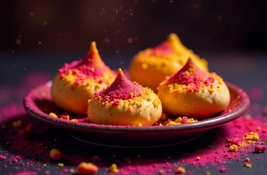 Traditional goodly festive Indian pastries for Holi Festival of Colors. photo