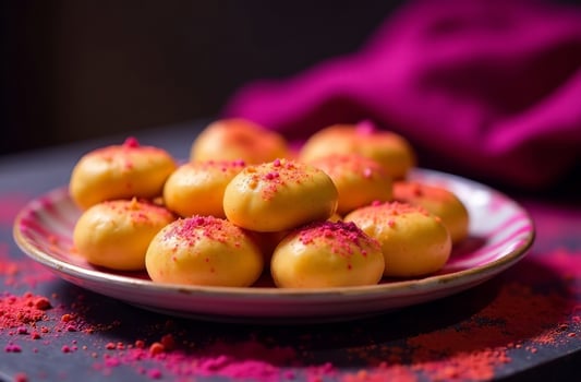 Traditional festive Indian goodly pastries Holi Festival of Colors photo