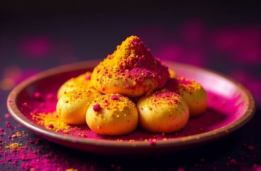 Traditional festive Indian goodly pastries for Holi Festival of Colors photo