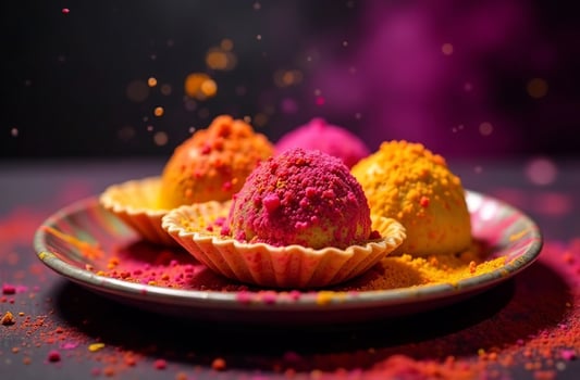 Traditional festive Indian pastries Holi Festival of Colors goodly photo
