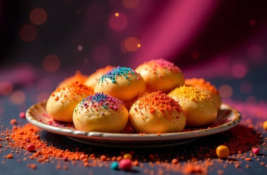 Traditional festive Indian pastries for goodly Holi Festival of Colors photo