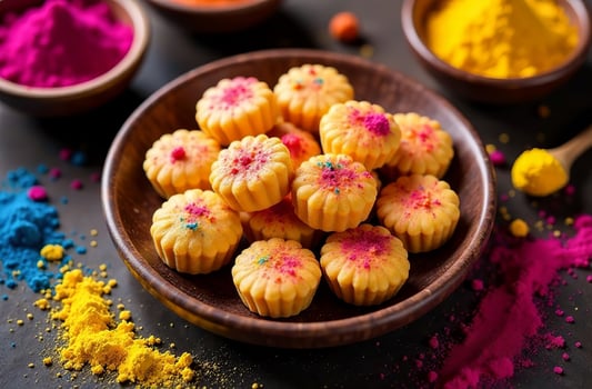 Traditional festive Indian pastries for Holi goodly Festival of Colors photo