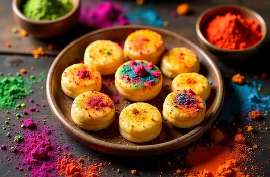 Traditional festive Indian pastries for Holi Festival of Colors photo