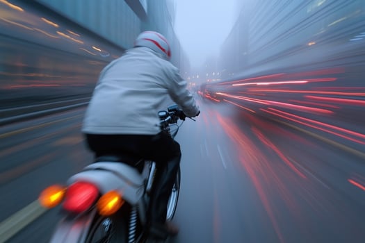 Cyclist on the road with motion blur background, photo