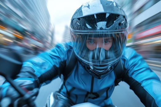 Motorcyclist riding a motorbike in the city, motion blur photo