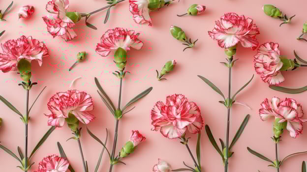 Beautiful arrangement of pink and white carnations on a pastel background, showcasing their vibrant colors photo