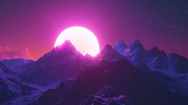 Majestic sunset over purple mountains with a starry sky, evoking tranquility and adventure photo