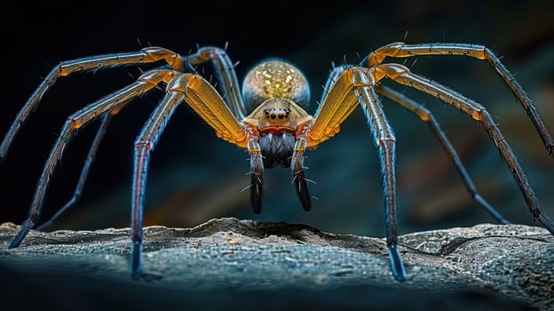 Close-up of a vibrant spider with intricate details, set against a blurred dark background photo
