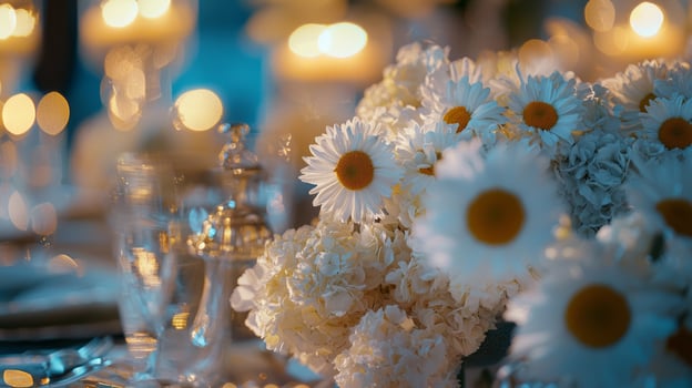 A table with white flowers and candles photo