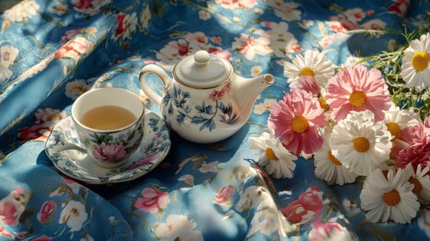 Flowers, tea, teapot, flowers, tea, flowers, tea, flowers, photo