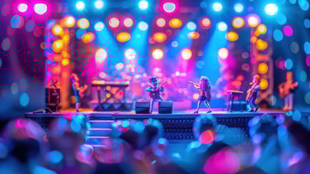 Vibrant concert scene with performers on stage, colorful lights illuminating an enthusiastic crowd photo