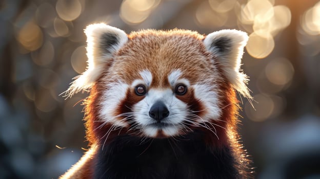 Close-up portrait of a red panda with a soft bokeh background in a natural habitat photo