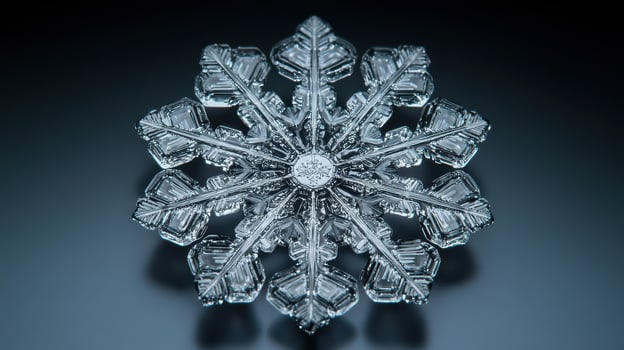 Intricate snowflake, macro shot, dark background, winter, holiday card photo