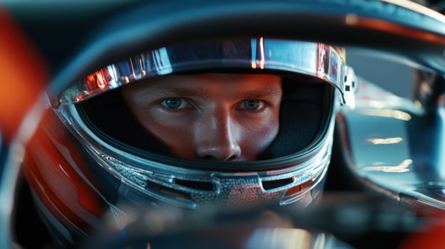 A close up of a man in a racing car photo