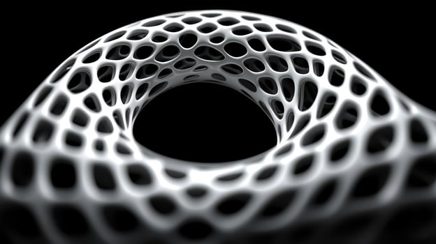 Abstract white lattice structure, dark background, 3D render, design concept photo