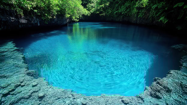 Tropical lagoon, clear water, lush foliage, relaxation photo