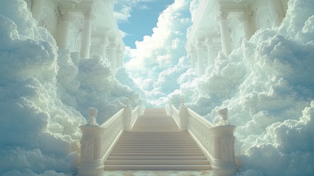 Heavenly Staircase Ascending Cloudscape, Peaceful Heaven, Spiritual Background photo
