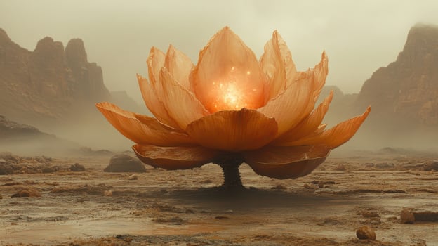 Glowing lotus desert landscape, fantasy art, digital painting photo
