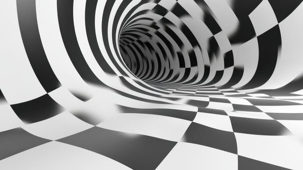 Abstract checkered tunnel vortex, 3D illusion, background design photo