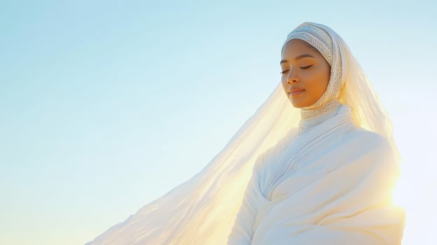 Woman in White Clothing Serene Peaceful Sunset photo