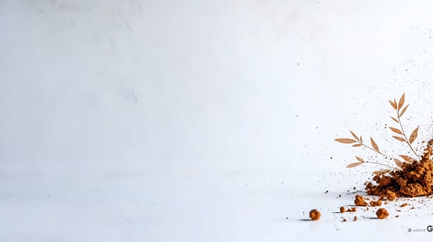 Brown powder and leaves scattered on a light background, symbolizing nature's beauty and simplicity photo