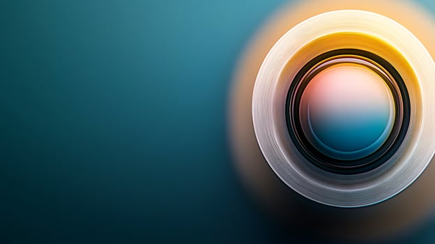 Close-up of a camera lens reflecting soft light against a gradient background photo