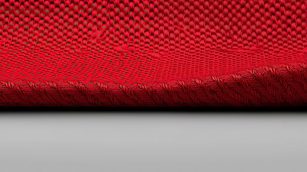 Close-up of a vibrant red textured fabric showcasing intricate weave patterns against a neutral background photo