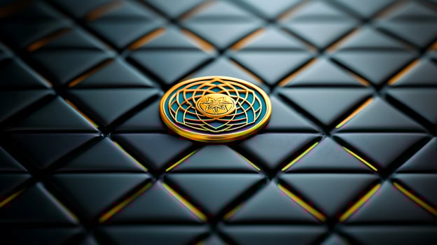 Close-up of an intricate emblem on a textured dark surface, showcasing elegance and design photo