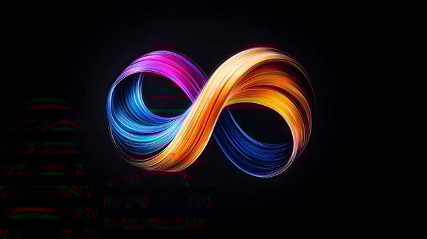 Colorful infinity symbol with flowing gradients on a dark background, representing continuity and creativity photo