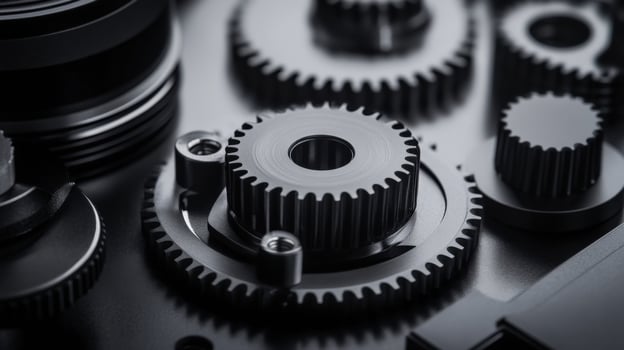 Interlocking gears rotating smoothly in complex mechanism photo