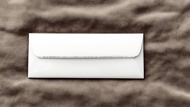 Elegant white envelope resting on a soft brown fabric backdrop, ideal for invitations or letters photo