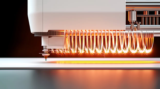 High-tech laser cutting machine in action, showcasing sparks and precise cutting on metal sheet photo