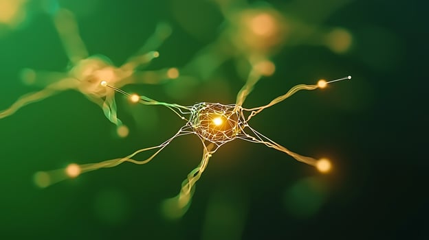 Intricate neural network illustration showcasing glowing neurons on a vibrant green background photo