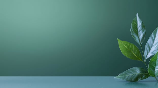 Lush green leaves against a serene gradient background, creating a calming atmosphere for relaxation photo