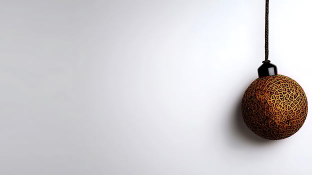 Ornate decorative sphere hanging against a minimalist background, showcasing intricate patterns photo