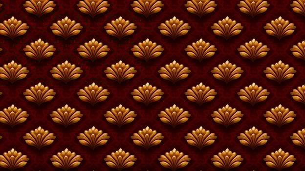 Ornate golden floral pattern on a rich red background, ideal for textile or wallpaper design photo
