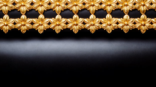Ornate golden floral trim on a sleek black background, showcasing craftsmanship and elegance photo