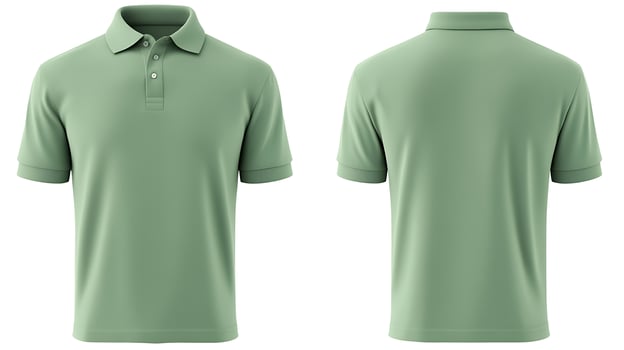 Plain green polo shirt displayed from front and back, showcasing fabric texture and fit photo