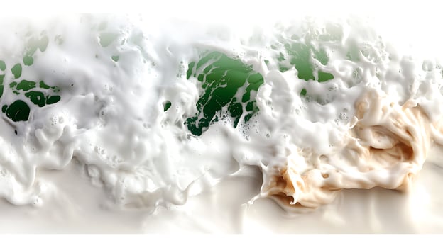 Powerful ocean waves crashing onto a sandy beach, creating a frothy white surf against a green backdrop photo